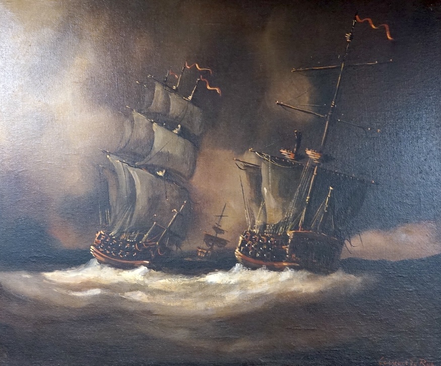 Constant Rijn ?, 20th century, Dutch, oil on canvas, Seascape with ships, signed, 49 x 60cm.